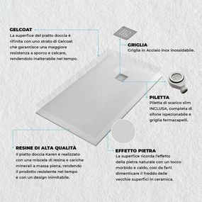 Piatto doccia filo pavimento 70x190 in resina Karen bianco pietra