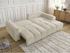 Divano angolare beige allungabile/con contenitore (con penisola a destra/con chaise lounge) con rivestimento in bouclé Roxelane – Bobochic Paris