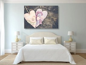 Quadro su tela – Cuoricini fatti a mano su ceppo
