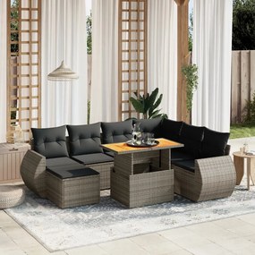 Set divano da giardino 8 pz con cuscini grigio in polyrattan