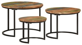 Tavolini a incastro 3 pz in legno massello di recupero