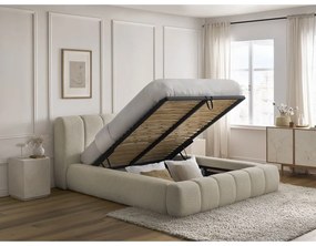 Letto matrimoniale imbottito beige contenitore e rete inclusi 180x200 cm Denali - Bobochic Paris