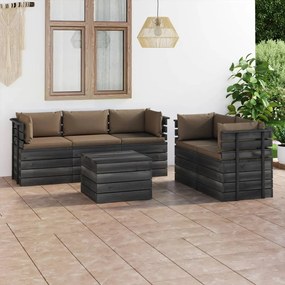 Set divani da giardino su pallet 6 pz con cuscini massello pino