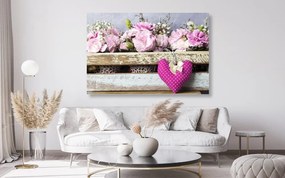 Stampa su tela – Fiori di garofano in cassa di legno