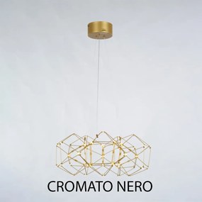 Lampadario A Sospensione Moderno Lucciola Metallo Cromato Nero Led 5 Esagoni