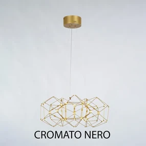 Lampadario A Sospensione Moderno Lucciola Metallo Cromato Nero Led 5 Esagoni