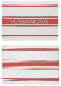Set 2 strofinacci cucina 50x70 cm righe cotone rosso