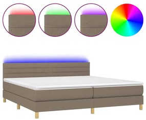 Letto a molle materasso e led tortora 200x200cm in tessuto