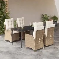 Set da Pranzo da Giardino 5 pz con Cuscini Beige in Polyrattan 3213238