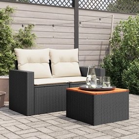 Tavolo da giardino nero 55x55x37 cm polyrattan e legno acacia