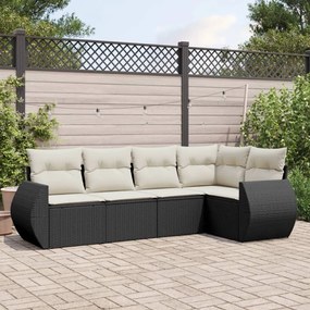 Set divani da giardino 5 pz con cuscini in polyrattan nero