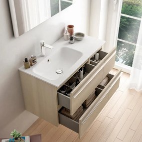 Mobile sottolavabo e lavabo Linea rovere natura in truciolare L 90 x H 55 x P 46 cm 2 vasche 4 cassetti