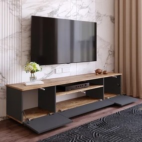 Mobile TV Da Terra 180 Cm Con Vano Ed Ante Antracite E Legno Todd