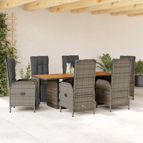 Set da pranzo da giardino 7 pz con cuscini in polyrattan grigio