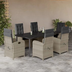 Set da pranzo da giardino 7 pz cuscini polyrattan grigio chiaro