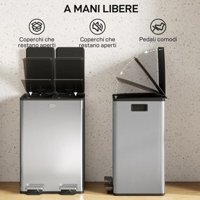 Pattumiera Differenziata Cestino Spazzatura 2 Scomparti da 28L in Acciaio Inox Argento...