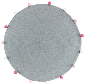 Tappeto rotondo grigio chiaro ø 90 cm Pompomparty - douceur d'intérieur