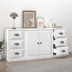 Credenze 3 pz bianco in legno multistrato