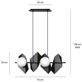 Lampadario 4 Luci Moderno Drifton In Acciaio Nero E Sfere Vetro Opalino