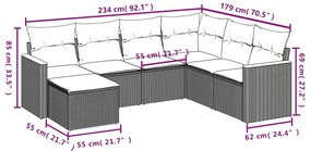 Set Divani da Giardino 7 pz con Cuscini Grigio in Polyrattan