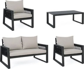 Salottino Da Esterno In Corda E Alluminio Con Cuscini E Tavolino Antracite Captiva Bizzotto