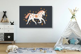 Stampa su tela – Unicorno fiabesco in stile folk