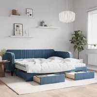 Divano Letto Estraibile con Cassetti Blu 100x200 cm in Velluto 3197141