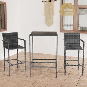 Set Bar Da Giardino 3 Pz İn Polyrattan Grigio /