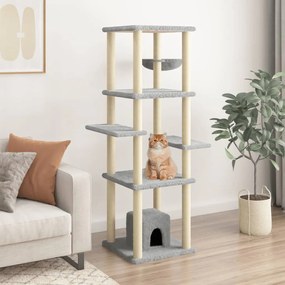 Albero per gatti con tiragraffi in sisal grigio chiaro 154 cm