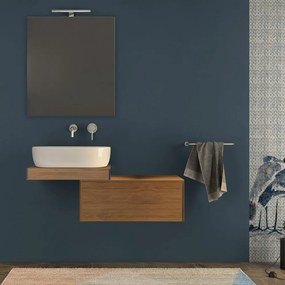 Mensolone per bagno rovere tabacco 60 cm con specchio filo lucido e cassettone da 75 cm