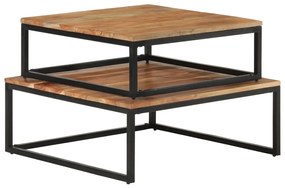 Tavolini da salotto impilabili 2 pz legno massello di acacia