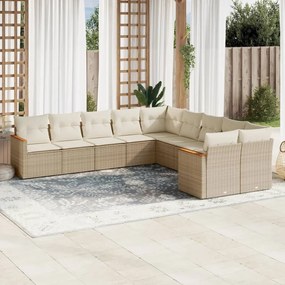 Set Divano da Giardino 10 pz con Cuscini Beige in Polyrattan