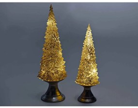 Set 2 Alberi di natale in Resina Dorata con Luci LED e Glitter