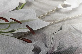 Stampa su tela – Giglio bianco con perle