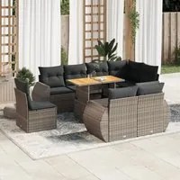 Set Divano da Giardino 9 pz con Cuscini Grigio in Polyrattan 3327280