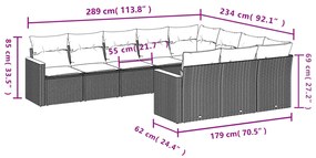 Set divano da giardino 10 pz con cuscini grigio in polyrattan