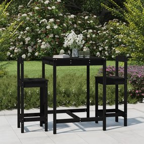 Set Bar Da Giardino 3 Pz Nero İn Legno Massello Di Pino /