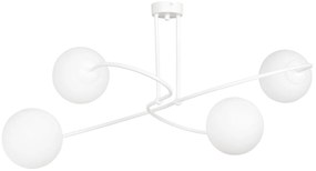 Plafoniera Moderna 4 Luci Nezha In Acciaio Bianco E Sfere In Vetro Opale