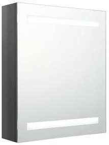 Armadietto bagno con specchio e led grigio lucido 50x14x60 cm