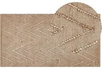 Tappeto in iuta beige con motivo a zigzag beige 80 x 150 fatto a mano soggiorno camera da letto stile boho