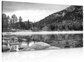 Stampa su tela – Lago in una natura stupenda in bianco e nero