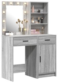 Set di tavolo da trucco a 2 pezzi con led grigio in legno ingegnerizzato di sonoma