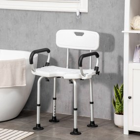 Sedia per Doccia con Braccioli 54x52x70-82 cm in Lega di Alluminio e HDPE Bianco...