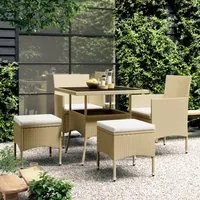 Set da Pranzo per Giardino 5 pz in Polyrattan Beige 3058330