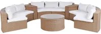 Set divano ad angolo da giardino beige finto rattan a forma di U 9 posti cuscini bianchi curvi con tavolo set di conversazione