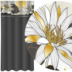 Tenda classica grigio scuro con stampa di fiori di loto Larghezza: 160 cm | Lunghezza: 250 cm