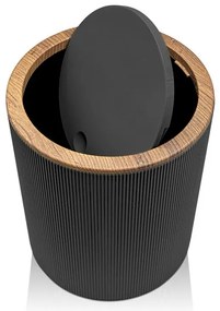Set bagno da appoggio Blob in plastica liscia nera con dettagli effetto legno
