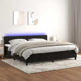Letto A Molle Con Materasso E Led Nero 200x200 Cm İn Velluto /