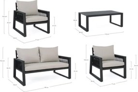 Salottino Da Esterno In Corda E Alluminio Con Cuscini E Tavolino Antracite Captiva Bizzotto