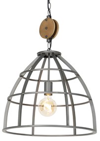 Lampada a sospensione industriale grigio scuro con legno 47 cm - Arthur